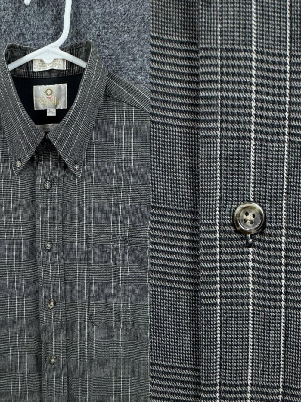 Viyella Button-Down Mens Canada Gray White Plaid Cotton Wool Large Heritage